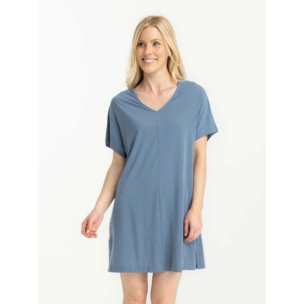 Free Fly Elevate Light Weight‎ Coverup Women M Blue Bamboo Blend V-Neck Relaxed